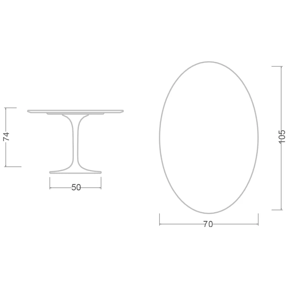 Eero Saarinen Tulip Table H 74 Oval in Ceramic Aura 22 Made in Italy - Scarlet Viadurini