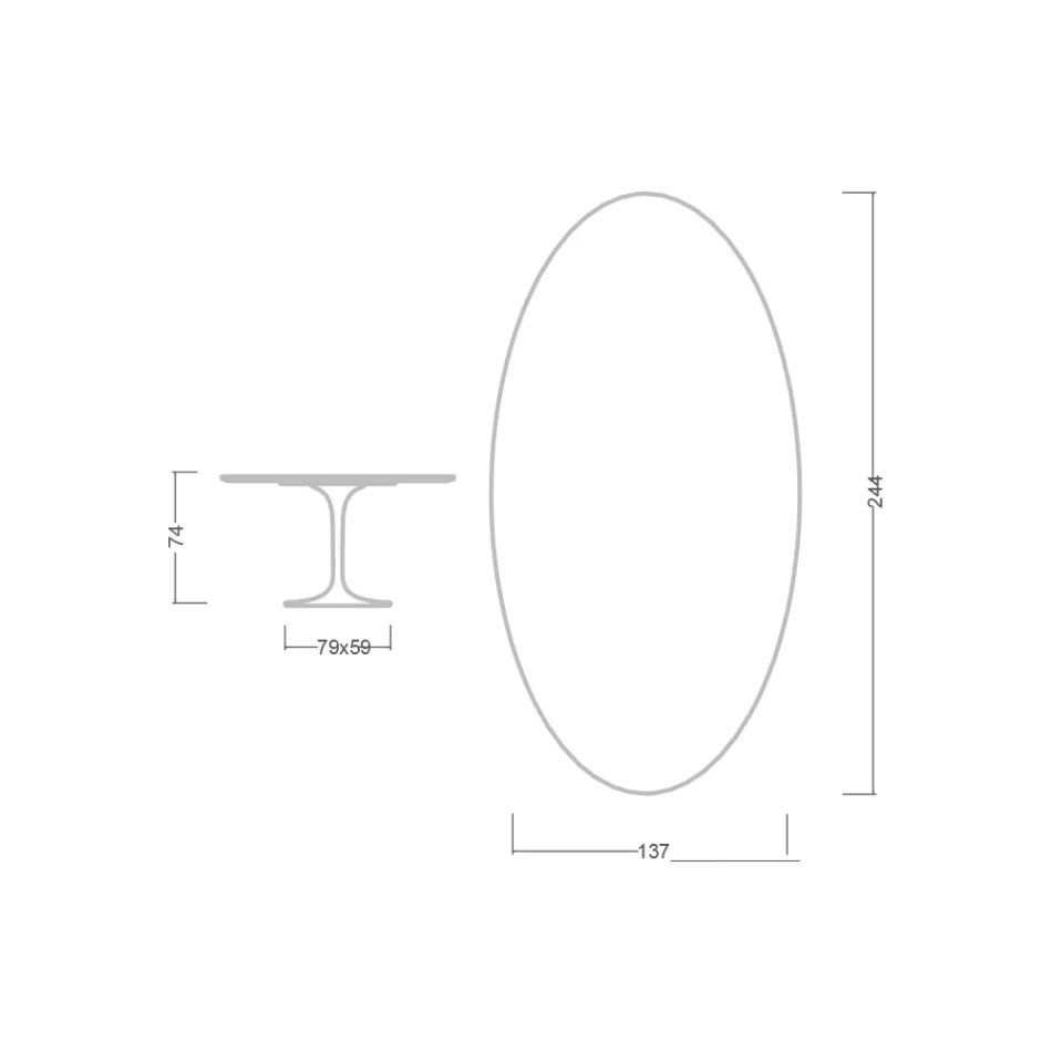 Eero Saarinen Tulip Table H 74 Oval in Glossy Ceramic Made in Italy - Scarlet Viadurini