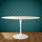 Eero Saarinen Tulip Table H 74 Oval in Marmorio Ceramic Made in Italy - Scarlet Viadurini