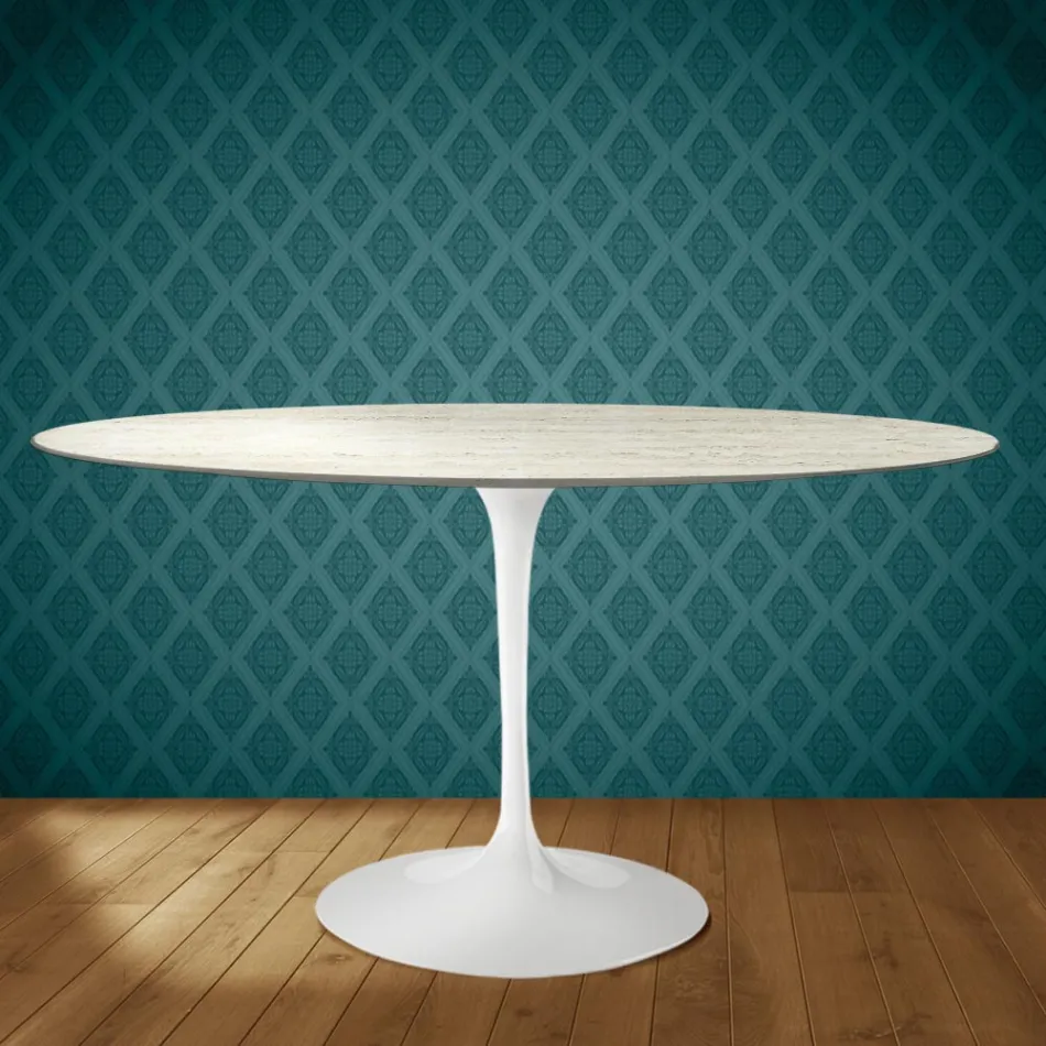Eero Saarinen Tulip Table H 74 Oval in Marmorio Ceramic Made in Italy - Scarlet Viadurini