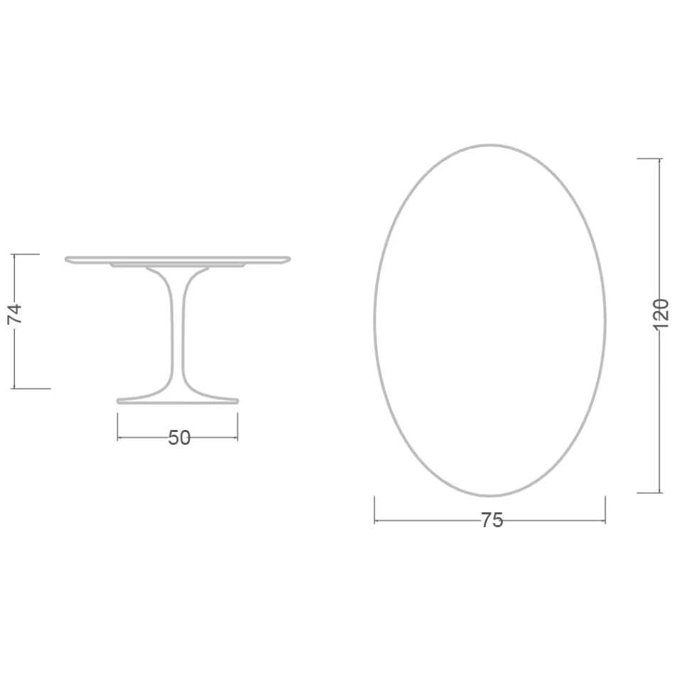 Eero Saarinen Tulip Table H 74 Oval in Marmorio Ceramic Made in Italy - Scarlet Viadurini