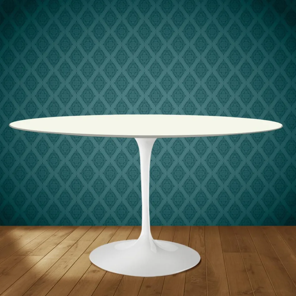 Eero Saarinen Tulip Table H 74 Oval in Moonè Ceramic Made in Italy - Scarlet Viadurini