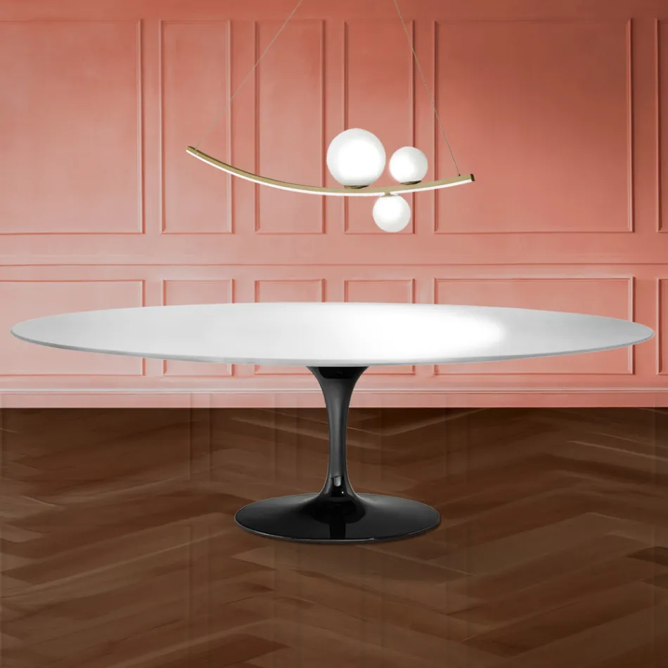 Eero Saarinen Tulip Table H 74 Oval in Liquid Laminate Made in Italy - Scarlet Viadurini