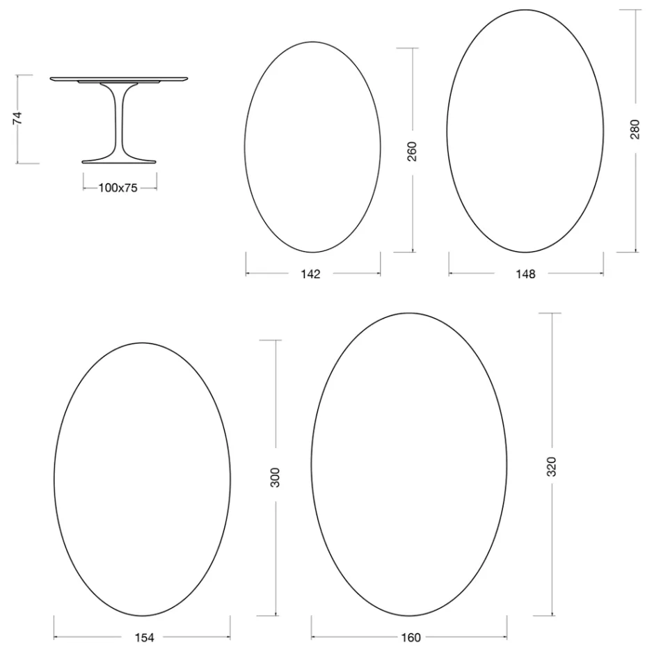 Eero Saarinen Tulip Table H 74 Oval in Liquid Laminate Made in Italy - Scarlet Viadurini