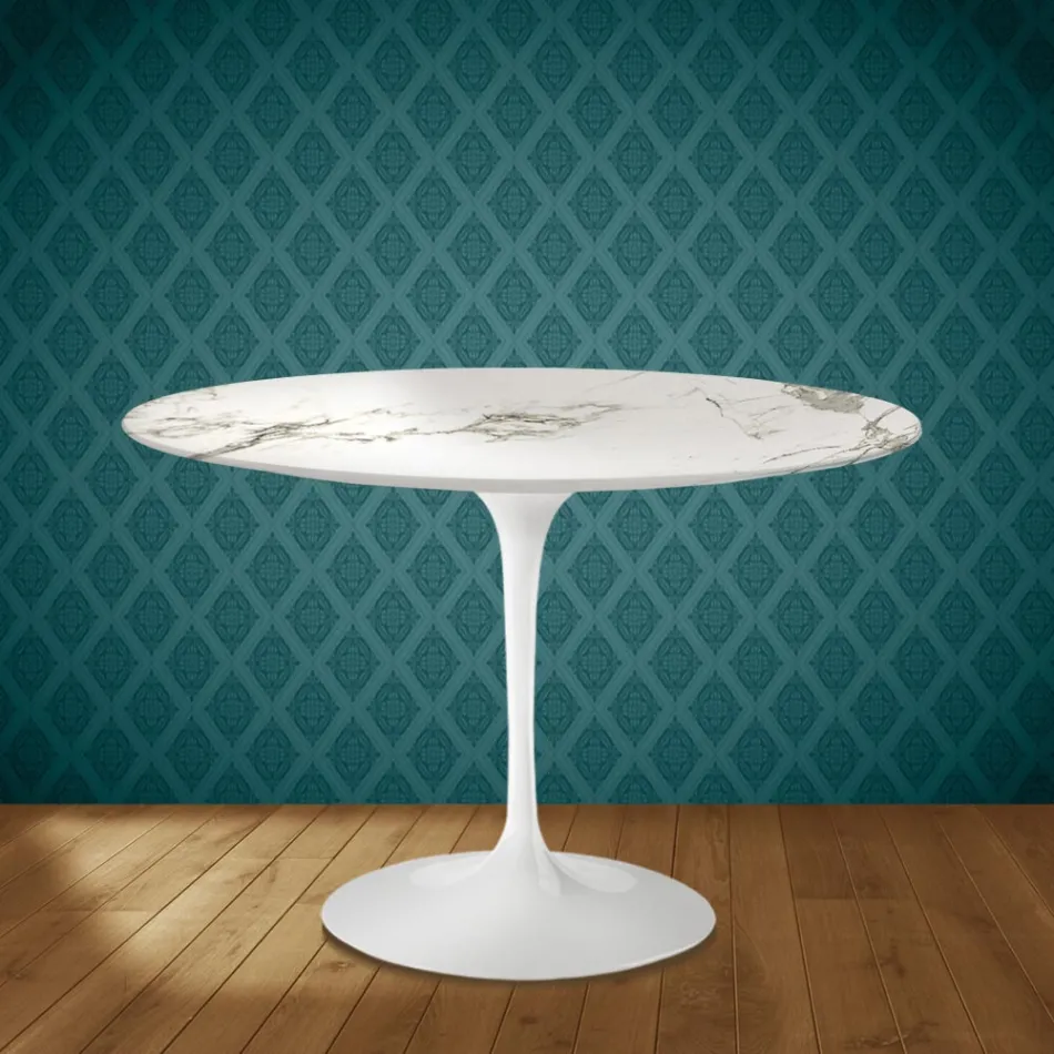 Eero Saarinen Tulip Table H 74 Round in Ceramic Aura 22 Made in Italy - Scarlet Viadurini