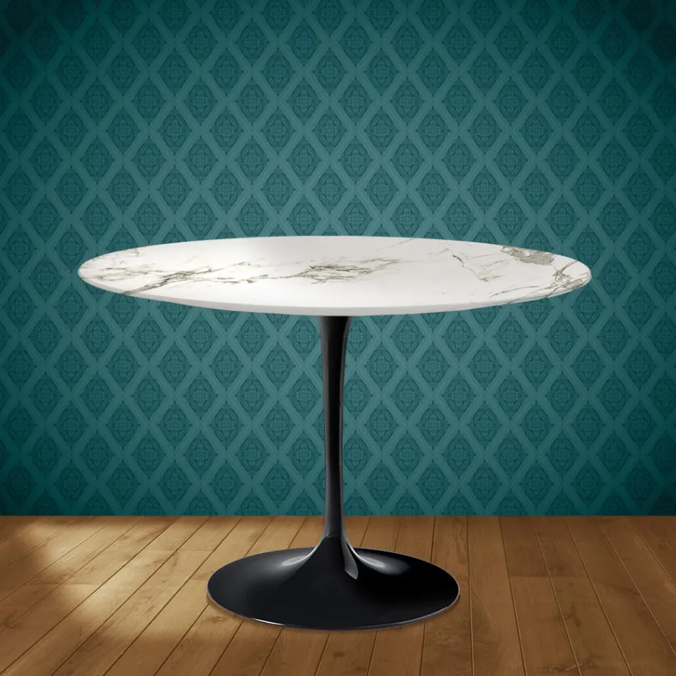Eero Saarinen Tulip Table H 74 Round in Ceramic Aura 22 Made in Italy - Scarlet Viadurini