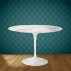 Eero Saarinen Tulip Table H 74 Round in Glossy Ceramic Made in Italy - Scarlet Viadurini