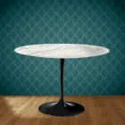 Eero Saarinen Tulip Table H 74 Round in Glossy Ceramic Made in Italy - Scarlet Viadurini