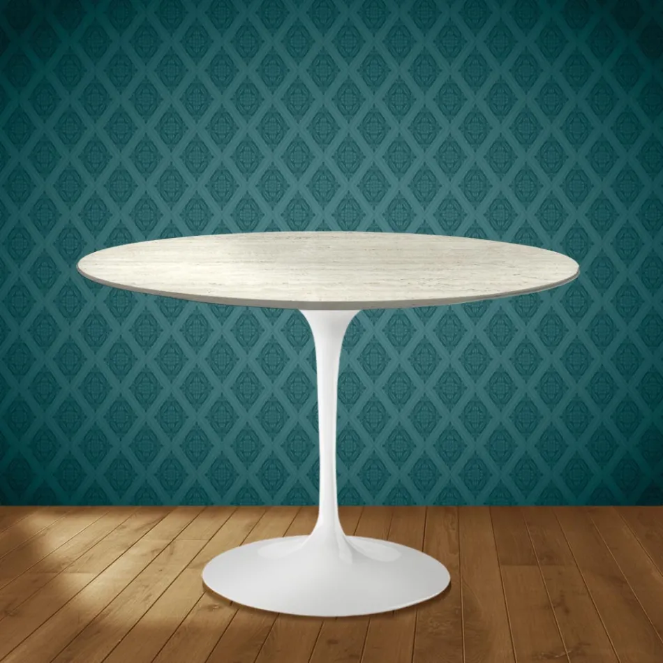 Eero Saarinen Tulip Table H 74 Round in Marmorio Ceramic Made in Italy - Scarlet Viadurini
