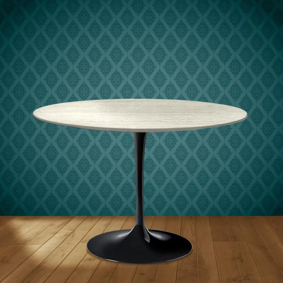 Eero Saarinen Tulip Table H 74 Round in Marmorio Ceramic Made in Italy - Scarlet Viadurini