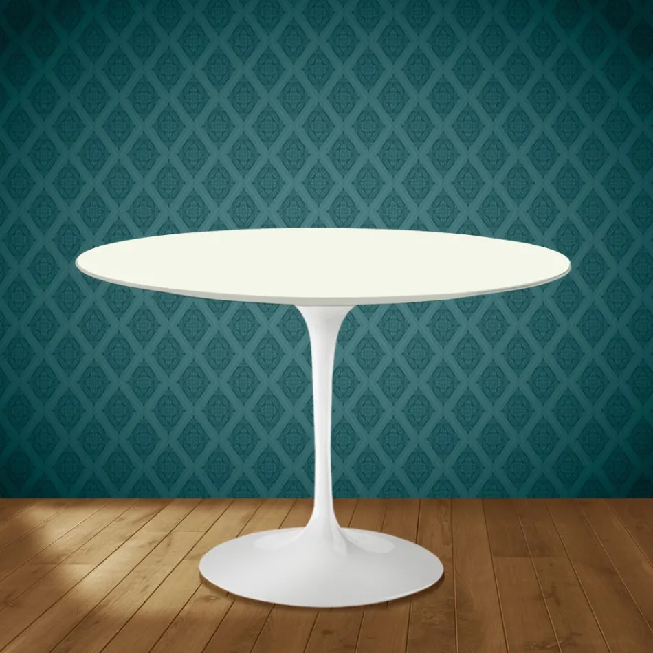 Eero Saarinen Tulip Table H 74 Round in Moonè Ceramic Made in Italy - Scarlet Viadurini