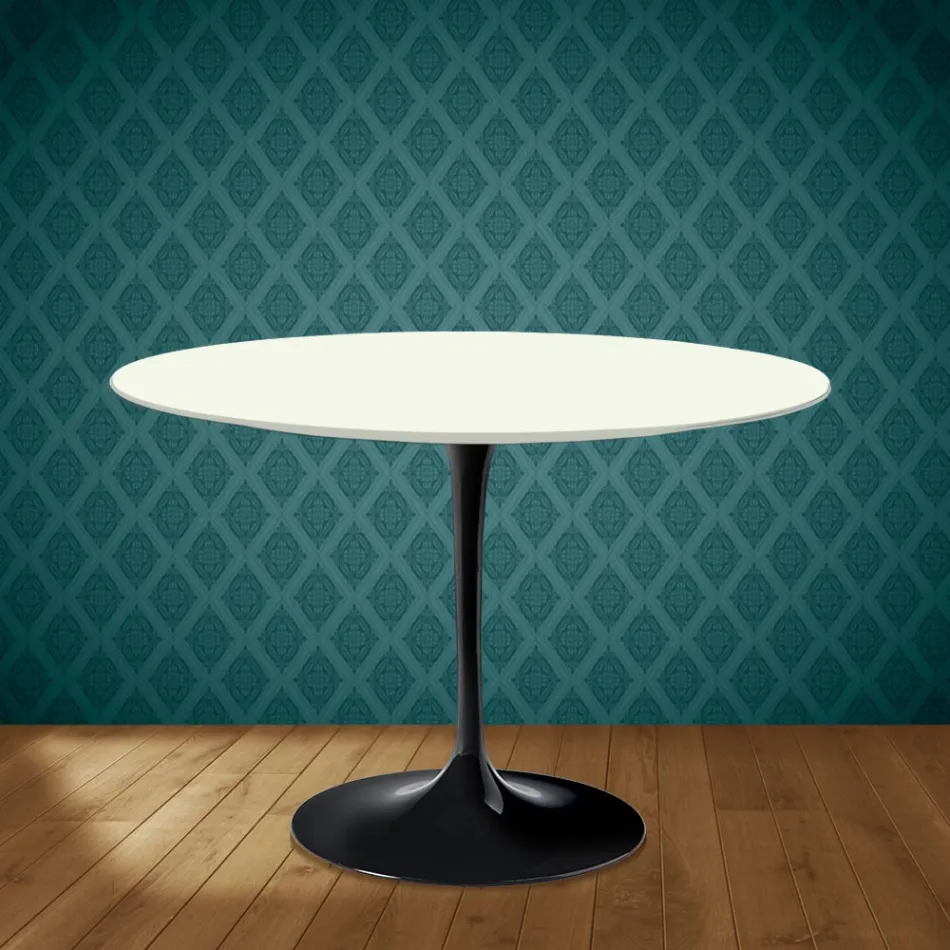 Eero Saarinen Tulip Table H 74 Round in Moonè Ceramic Made in Italy - Scarlet Viadurini