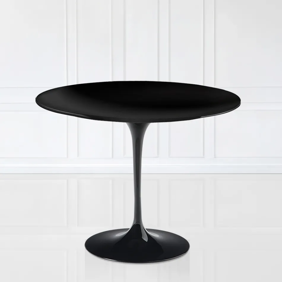 Tulip Table Eero Sarinen H 73 with Black Liquid Laminate Top Made in Italy - Scarlet Viadurini