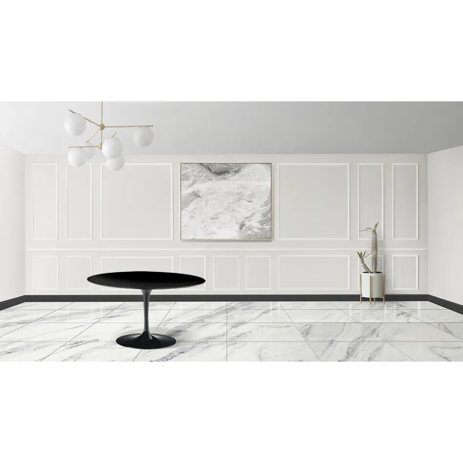 Tulip Table Eero Sarinen H 73 with Black Liquid Laminate MDF Top - Scarlet Viadurini
