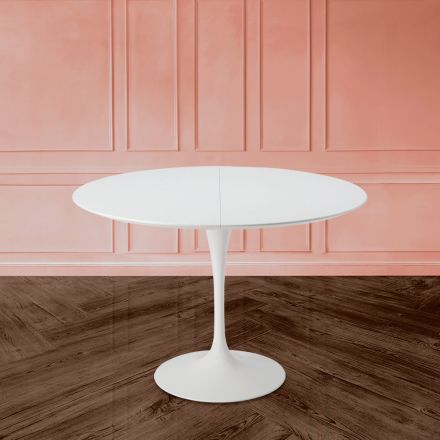 Tulip Saarinen H 73 Extendable Table in White Liquid Laminate Made in Italy - Scarlet Viadurini