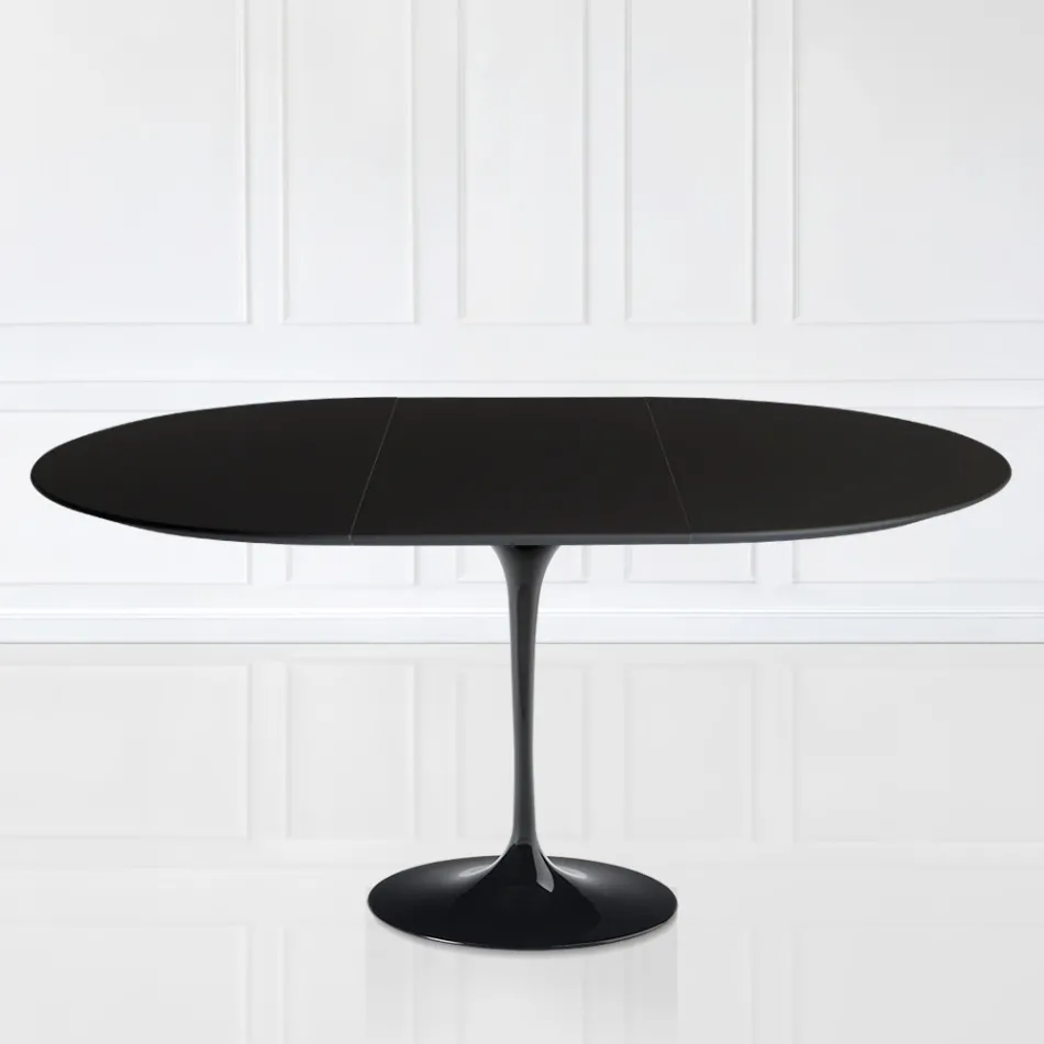 Tulip Table Saarinen H 73 Extendable in Black Liquid Laminate Made in Italy - Scarlet Viadurini