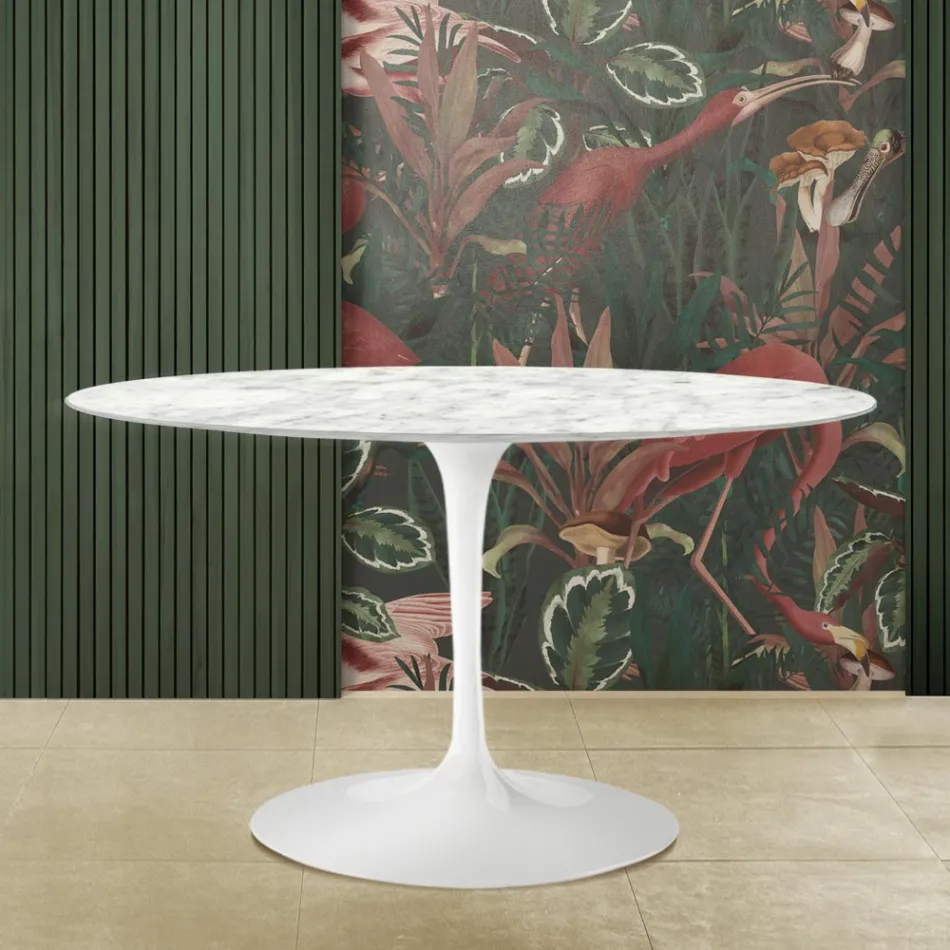 Tulip Table Saarinen H 73 with Oval Top in Carrara Marble Made in Italy - Scarlet Viadurini