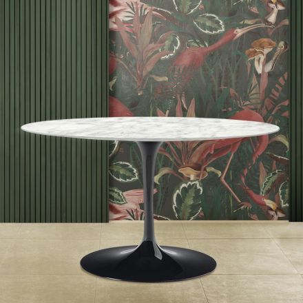 Saarinen Tulip Table H 73 with Oval Carrara Marble Top Made in Italy - Scarlet Viadurini