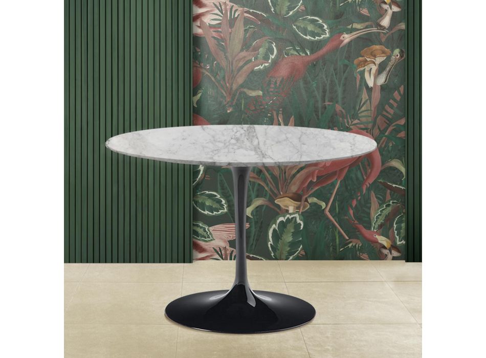 Tulip Saarinen Table H 73 with Round Top in Arabescato Marble Made in Italy Viadurini
