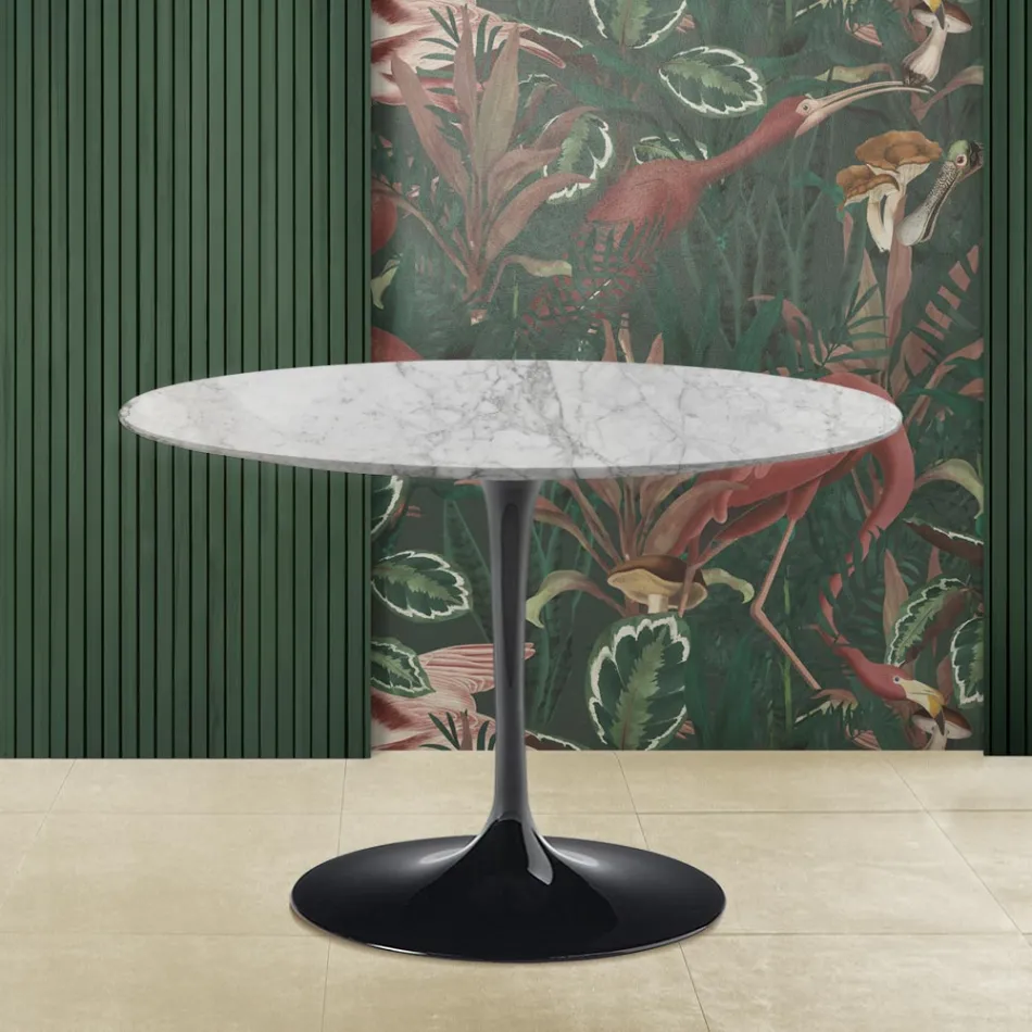 Tulip Table Saarinen H 73 with Round Top in Arabescato Marble Made in Italy Viadurini
