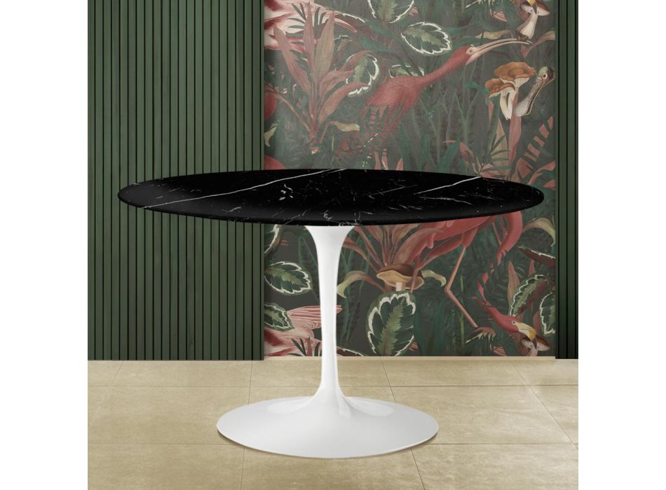 Tulip Saarinen Table H 73 with Round Top in Black Marquinia Marble Made in Italy - Scarlet Viadurini