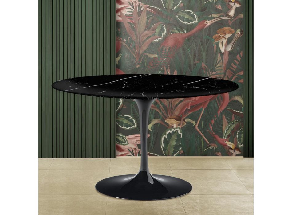 Tulip Saarinen Table H 73 with Round Top in Black Marquinia Marble Made in Italy - Scarlet Viadurini