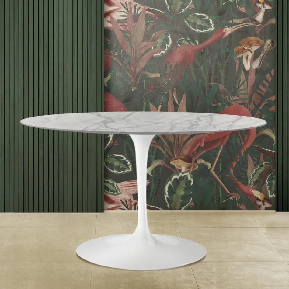 Tulip Table Saarinen H 73 Oval in Carrara Marble Statuarietto Made in Italy - Scarlet Viadurini