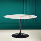 Tulip Saarinen H 73 Round Table in Calacatta Antique White Ceramic Viadurini
