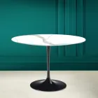 Tulip Table Saarinen H 73 Round in Ceramic Calacatta Michelangelo  Viadurini