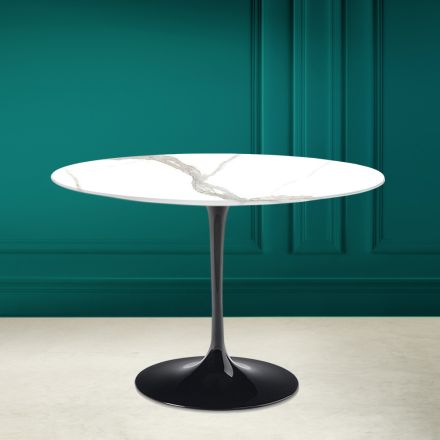 Tulip Table Saarinen H 73 Round in Ceramic Calacatta Michelangelo  Viadurini