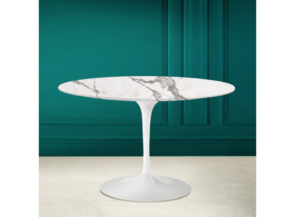 Tulip Saarinen H 73 Round Table in Invisible Select Ceramic Made in Italy - Scarlet Viadurini