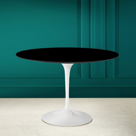 Tulip Saarinen H 73 Round Table in Absolute Black Ceramic Made in Italy - Scarlet Viadurini