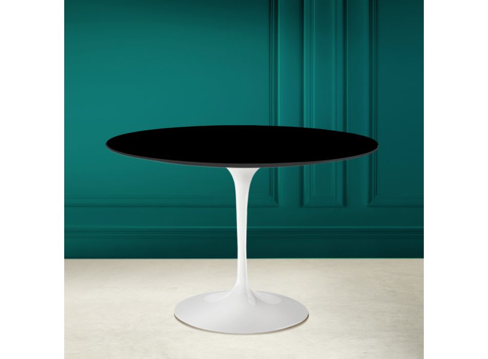 Tulip Saarinen H 73 Round Table in Absolute Black Ceramic Made in Italy - Scarlet Viadurini