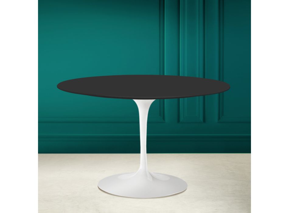 Tulip Table Saarinen H 73 Round in Soft Black Ceramic Made in Italy - Scarlet Viadurini