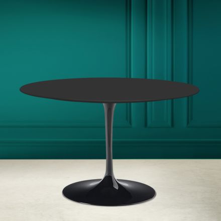 Tulip Table Saarinen H 73 Round in Soft Black Ceramic Made in Italy - Scarlet Viadurini