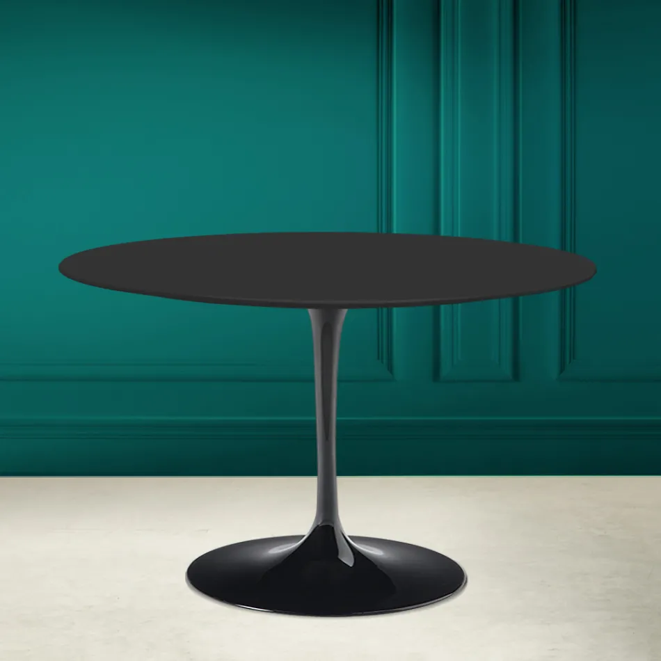Tulip Table Saarinen H 73 Round in Black Ceramic Soft Made in Italy - Scarlet Viadurini