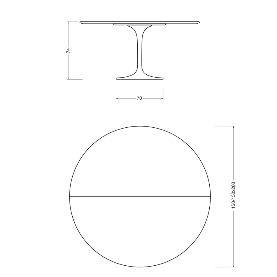 Saarinen Tulip Table H 74 Extendable in White Liquid Laminate Made in Italy - Scarlet Viadurini
