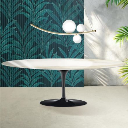 Saarinen Tulip Table H 74 cm Extendable in Florim Calacatta Gold Gloss Ceramic - Scarlet Viadurini