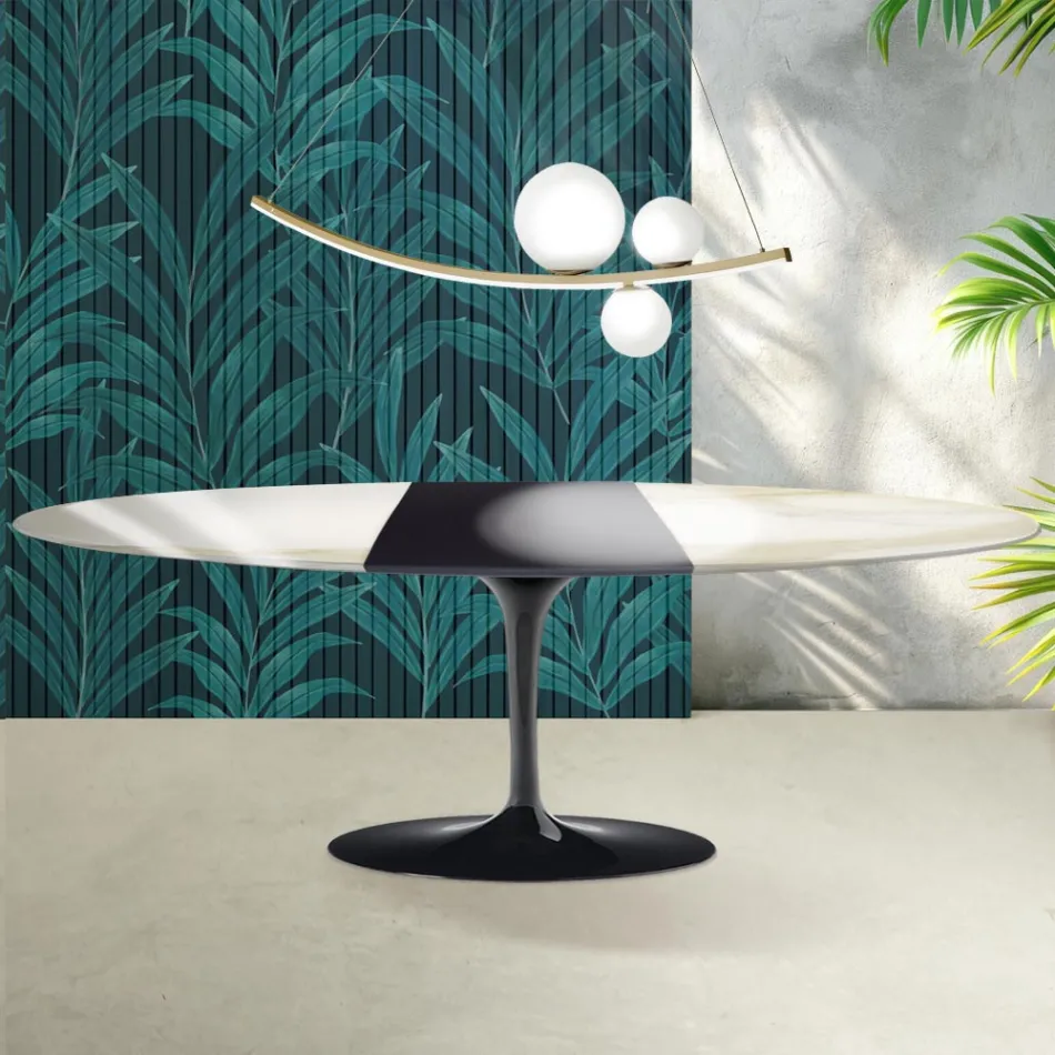 Saarinen Tulip Table H 74 cm Extendable in Florim Calacatta Gold Gloss Ceramic - Scarlet Viadurini