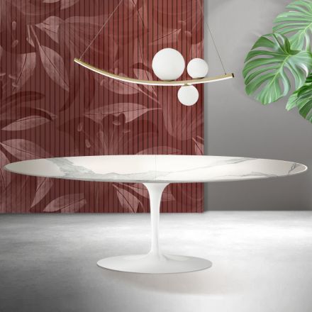 Saarinen Tulip Table H 74 cm Extendable in Florim Statuario Matt Ceramic - Scarlet Viadurini