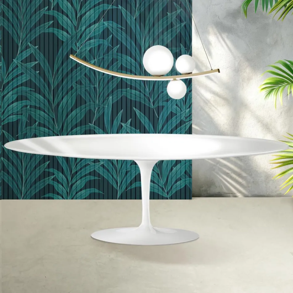 Saarinen Tulip Table H 74 cm in Glossy White Florim Ceramic - Scarlet Viadurini