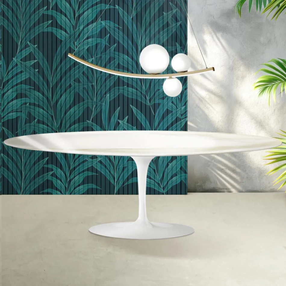Saarinen Tulip Table H 74 cm in Florim Calacatta Gold Gloss Ceramic - Scarlet Viadurini