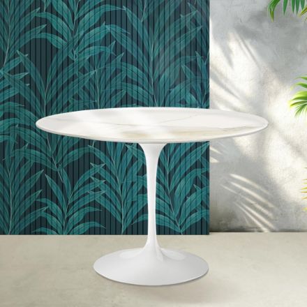 Saarinen Tulip Table H 74 cm in Florim Calacatta Gold Gloss Ceramic - Scarlet Viadurini