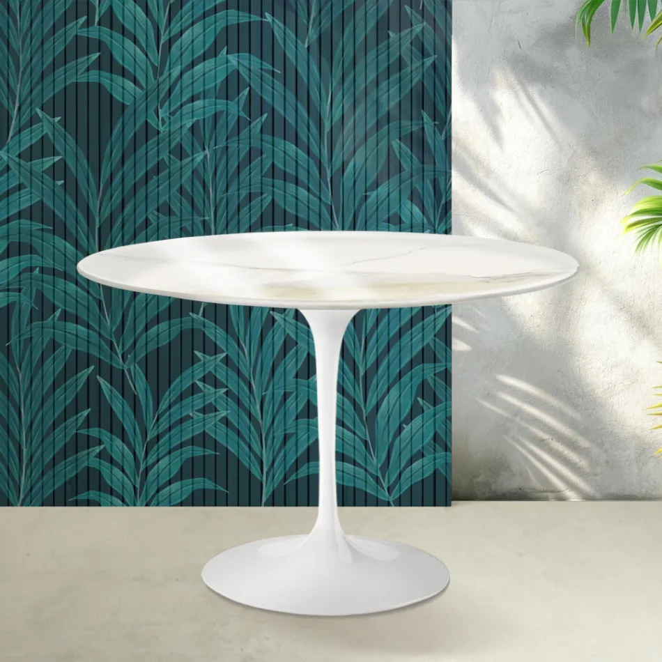 Saarinen Tulip Table H 74 cm in Florim Calacatta Gold Gloss Ceramic - Scarlet Viadurini