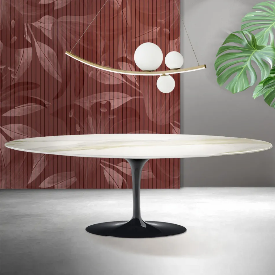 Saarinen Tulip Table H 74 cm in Florim Calacatta Gold Matt Ceramic - Scarlet Viadurini