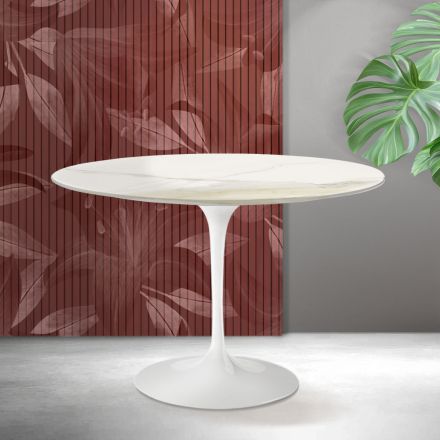 Saarinen Tulip Table H 74 cm in Florim Calacatta Gold Matt Ceramic - Scarlet Viadurini