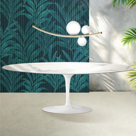 Tulip Saarinen table H 74 cm in Florim Statuario Lucido ceramic - Scarlet Viadurini