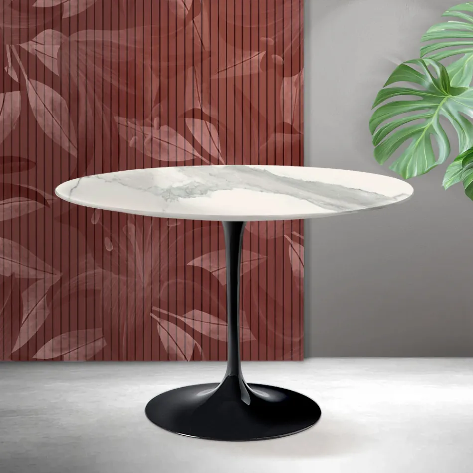 Saarinen Tulip Table H 74 cm in Matt Florim Statuario Ceramica - Scarlet Viadurini