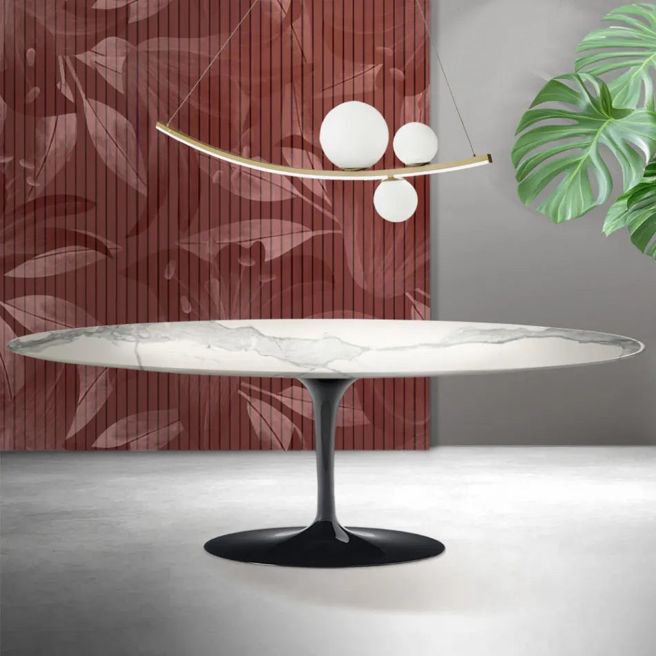 Saarinen Tulip Table H 74 cm in Matt Florim Statuario Ceramica - Scarlet Viadurini