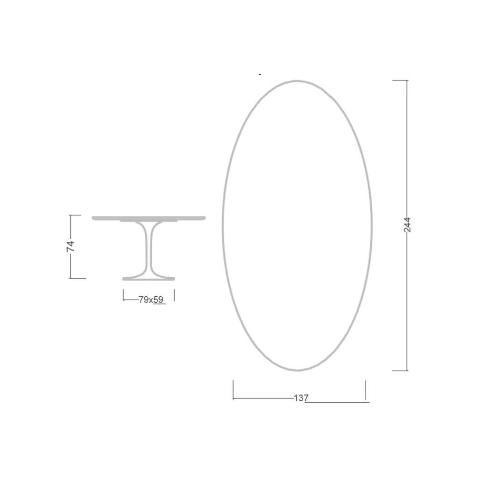 Tulip Table Saarinen H 74 with Oval Top in Carrara Marble Made in Italy - Scarlet Viadurini